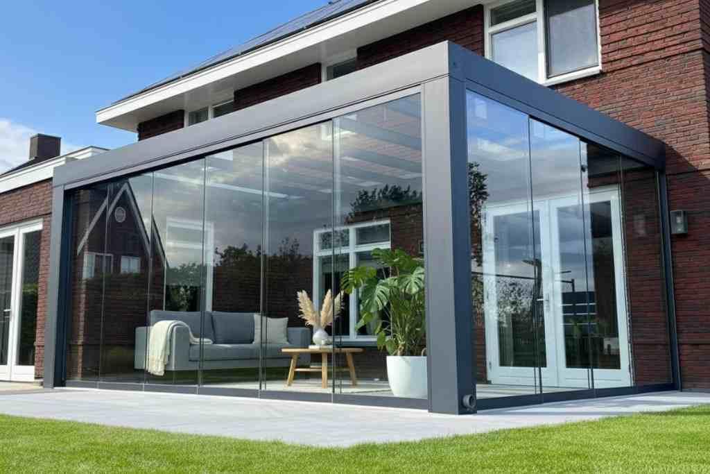 Shine Cubeline Cube veranda met strak vlak dak. Aluminium overkapping, tuinkamer, serre of terrasoverkapping op maat