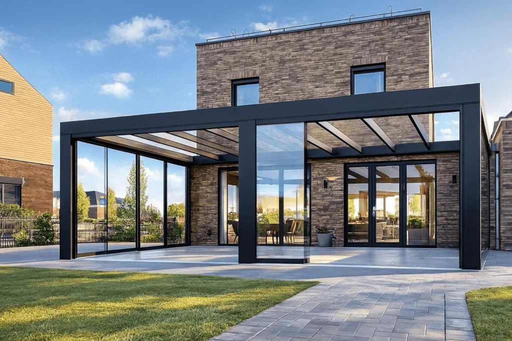 Cubeline Cube tuinkamer serre met aluminium frame en glazen schuifpuien